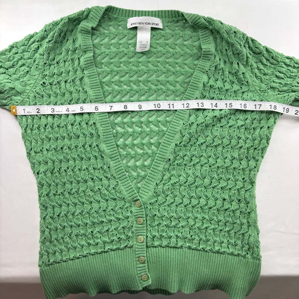 Jones New York Sport Green Crochet Knit Button-Down Cardigan - Picture 7 of 8
